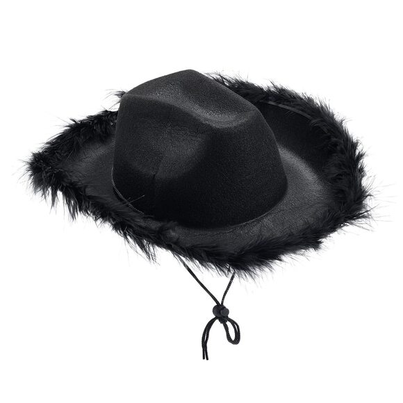 1126 Cowboy Hat Fluffy Feather Trim Cowgirl Hat Women Adult Western Felt Cow main image 4